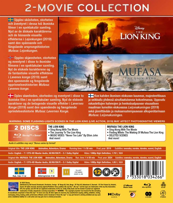 LEIJONAKUNINGAS - LIVE ACTION 1-2 (Lion King & Mufasa) (2 disc) - BLU-RAY LEIJONAKUNINGAS - LIVE ACTION 1-2 (Lion King & Mufasa) (2 disc) - BLU-RAY